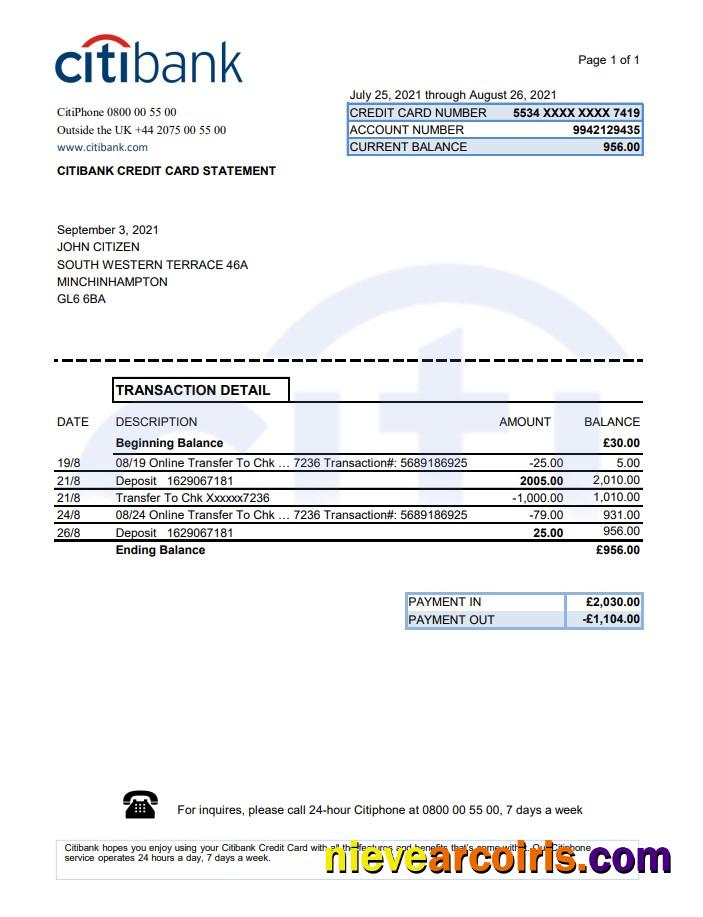 United Kingdom Citibank Excel